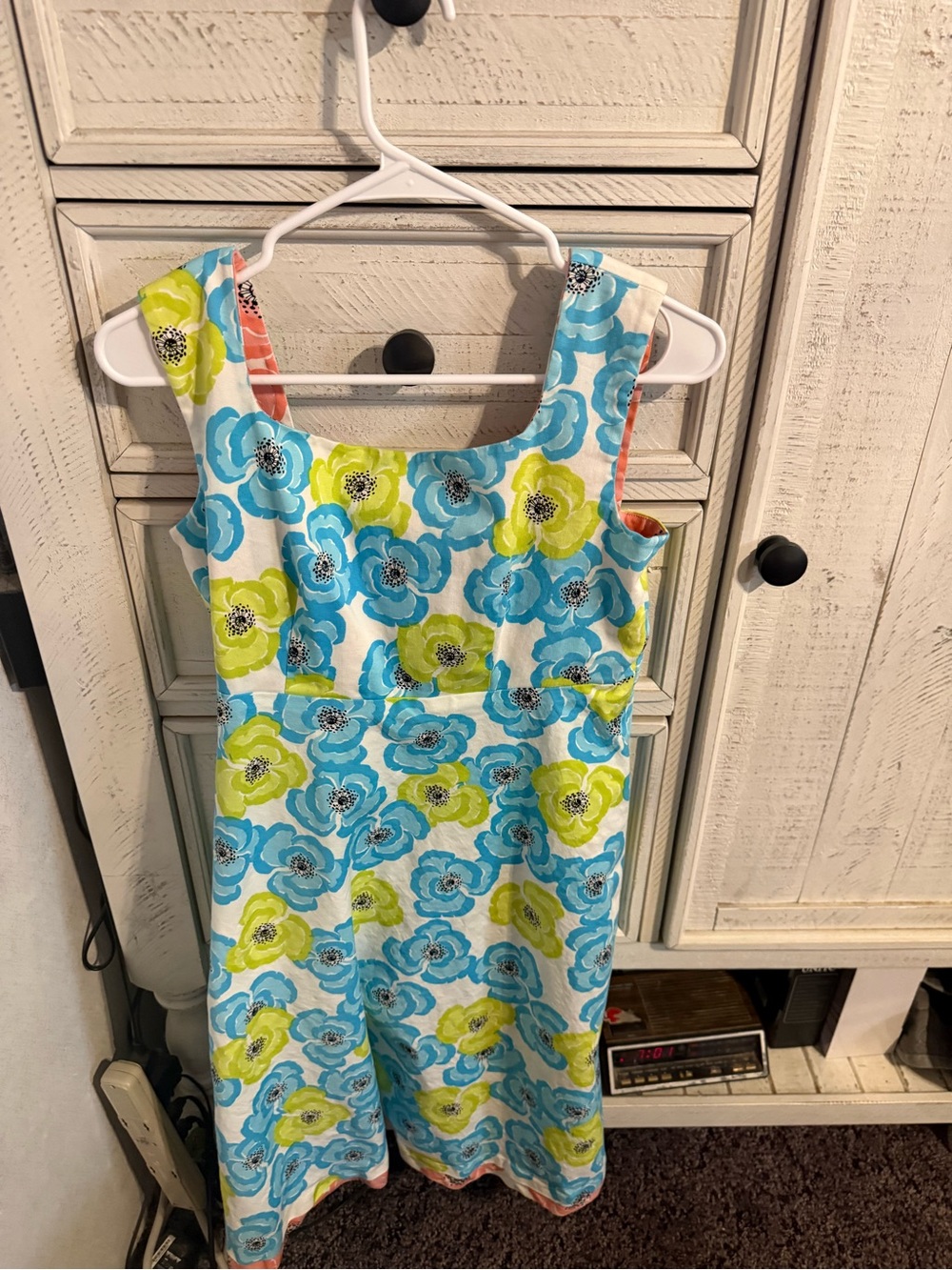 Sleeveless Floral Midi Dress in Blue & Lime